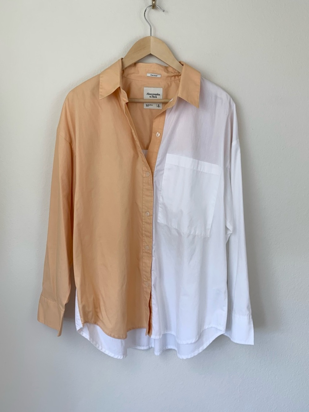 NWOT Abercrombie & Fitch Two-Tone Peach White poplin Button-Up Oversized Shirt